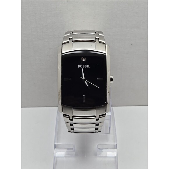 Fossil Arkitekt Watch Mens Tank Black Silver Diamond 5 ATM Quartz New Battery - Picture 1 of 11